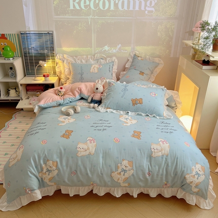 91家纺网 家纺一手货源 找家纺 （总）桃喜 2025春夏新款全棉卡通花边13372四件套