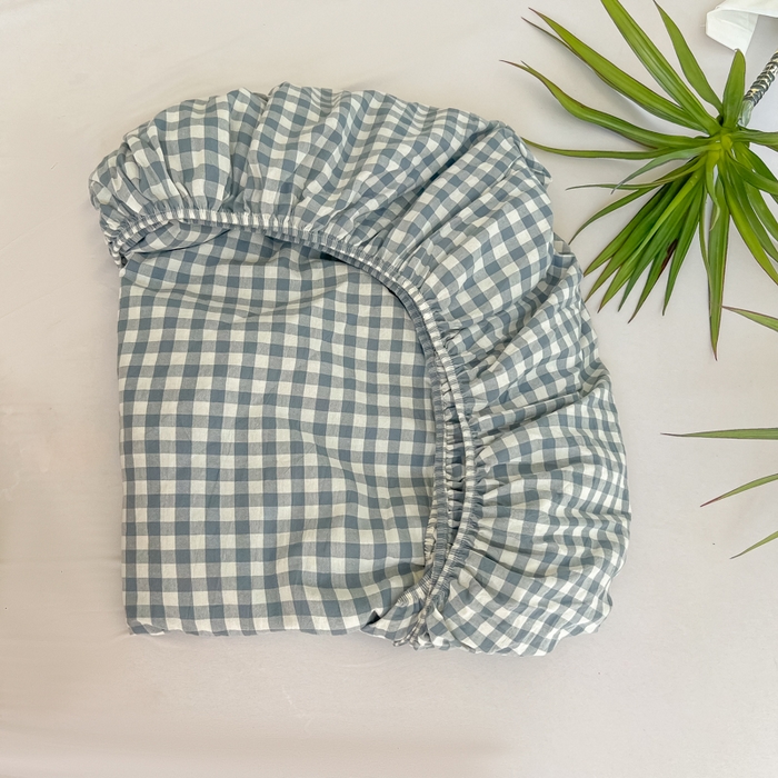 91家纺网 家纺一手货源 找家纺 韩巢家纺 2025新款A类纯色格子水洗棉床笠单件床罩床套 A类兰色格-床笠