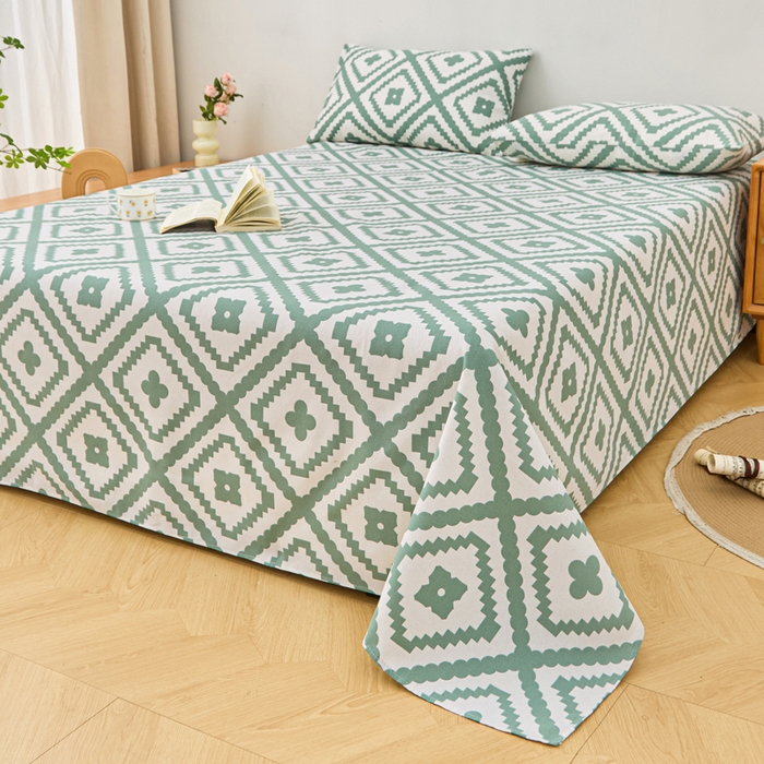 91家纺网 家纺一手货源 找家纺 首爱家纺 2025新款印花原棉标老粗布床单老粗布凉席软凉席 波澜-绿