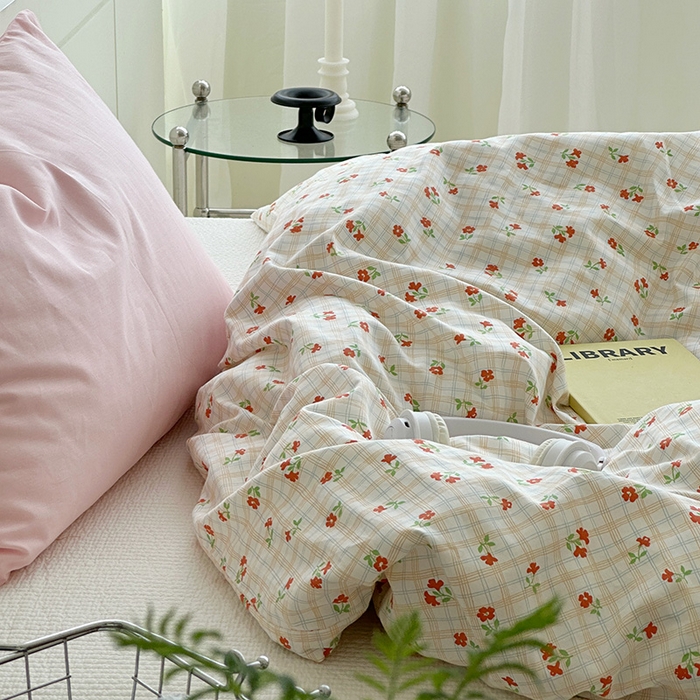 91家纺网 家纺一手货源 找家纺 2025新款纯棉小清新小碎花学生被套 篱落粉