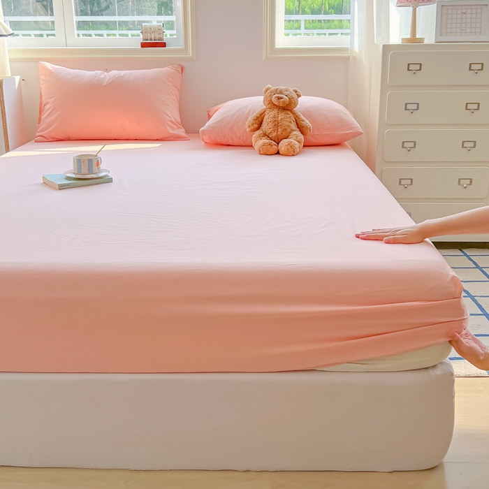 91家纺网 家纺一手货源 找家纺 韩巢家纺 2025新款A类纯色格子水洗棉床笠单件床罩床套 A类玉色-床笠