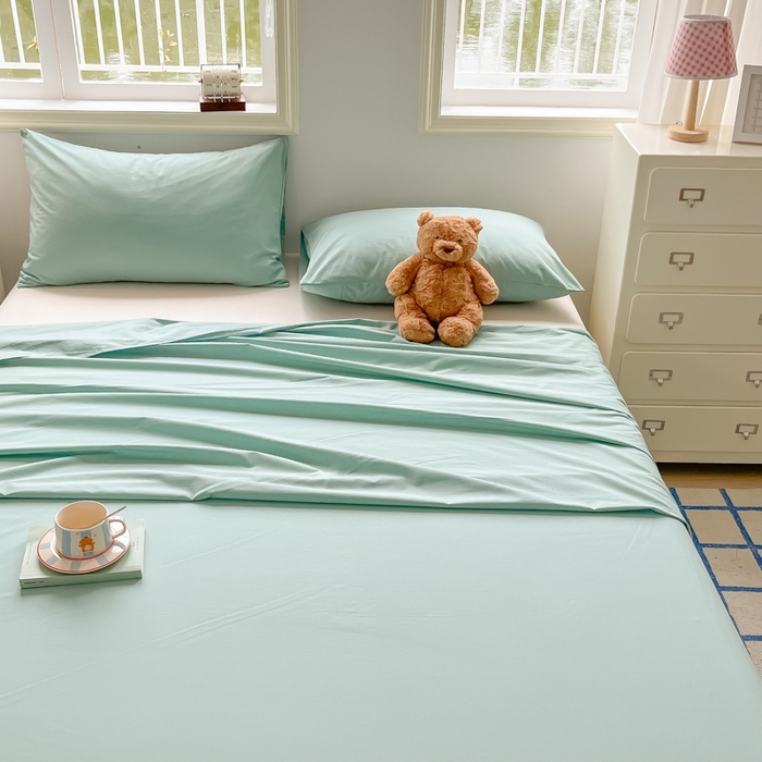 91家纺网 家纺一手货源 找家纺 韩巢家纺 2025新款格子纯色A类水洗棉床单单件 A类浅绿-床单