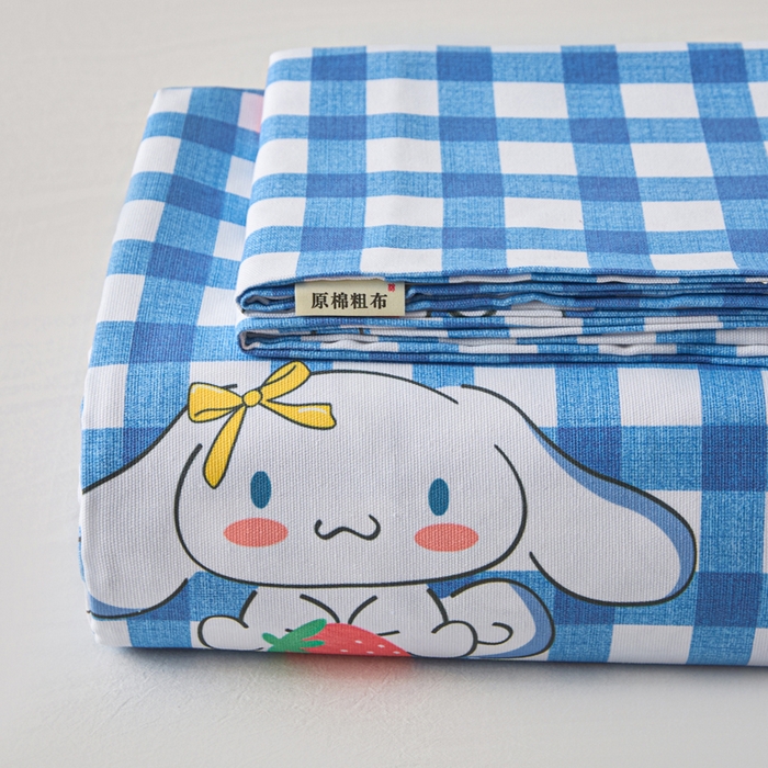 91家纺网 家纺一手货源 找家纺 棉乐町家居 2025年新款印花原棉标老粗布床单 玉贵狗-蓝格