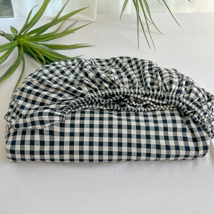 91家纺网 家纺一手货源 找家纺 韩巢家纺 2025新款A类纯色格子水洗棉床笠单件床罩床套 A类黑色格-床笠