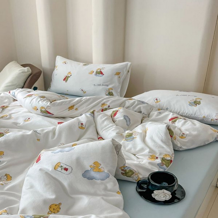 91家纺网 家纺一手货源 找家纺 2025新款针织棉双层纱四件套小碎花被套床单床笠款学生三件套新款直播热款-床图-系列一 王子