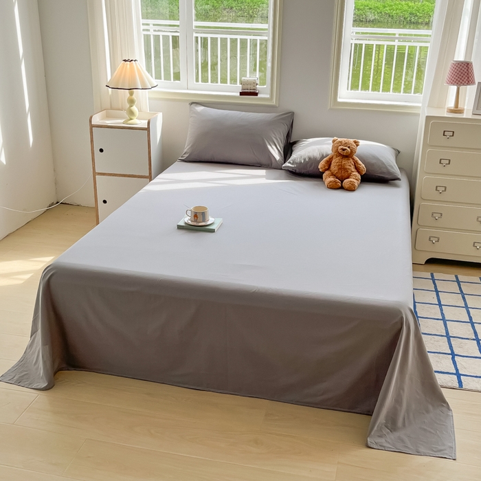 91家纺网 家纺一手货源 找家纺 韩巢家纺 2025新款格子纯色A类水洗棉床单单件 A类浅灰-床单