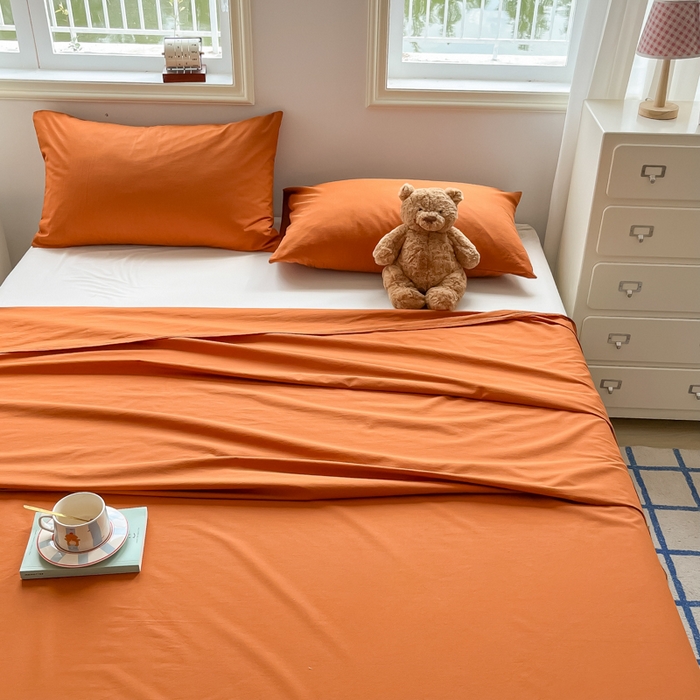 91家纺网 家纺一手货源 找家纺 韩巢家纺 2025新款格子纯色A类水洗棉床单单件 A类铁锈红-床单