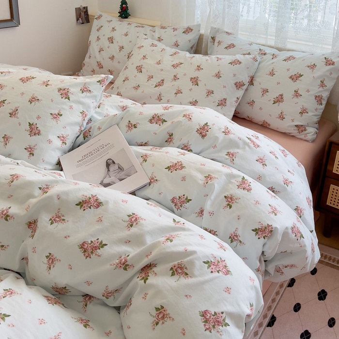 91家纺网 家纺一手货源 找家纺 夜笙2025新款A类水洗棉双层纱印花四件套 法式浪漫