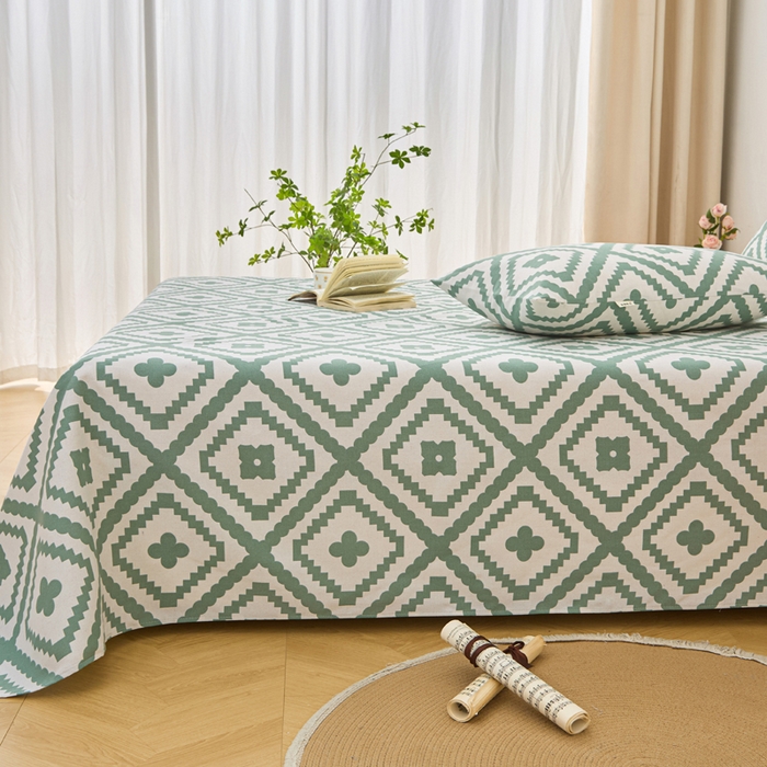 91家纺网 家纺一手货源 找家纺 首爱家纺 2025新款印花原棉标老粗布床单老粗布凉席软凉席 波澜-绿