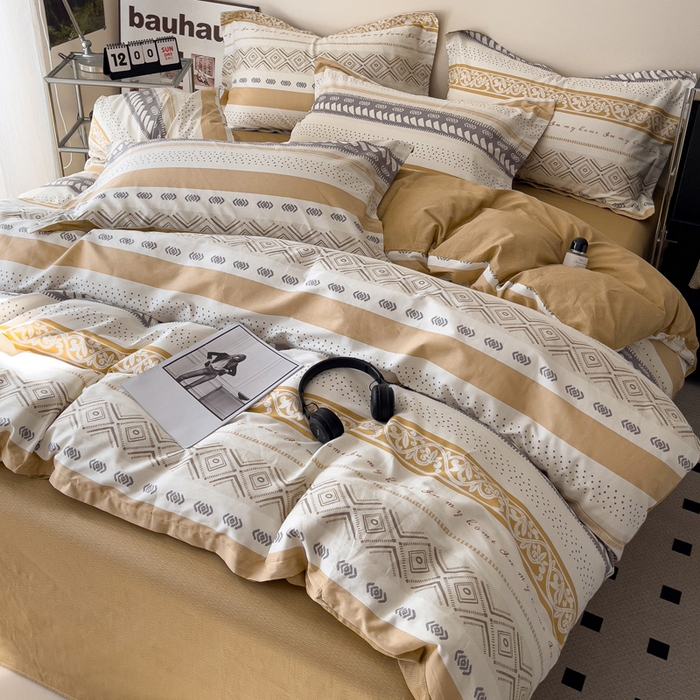 91家纺网 家纺一手货源 找家纺 盛馨 2025年高支高密全棉套件简约北欧风13372纯棉床笠四件套三件套 米洛