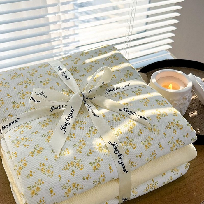 91家纺网 家纺一手货源 找家纺 暖芯优选 2025新款针织棉双层纱四件套小碎花被套床单床笠款学生三件套新款直播热款-叠拍图-系列一 知晓