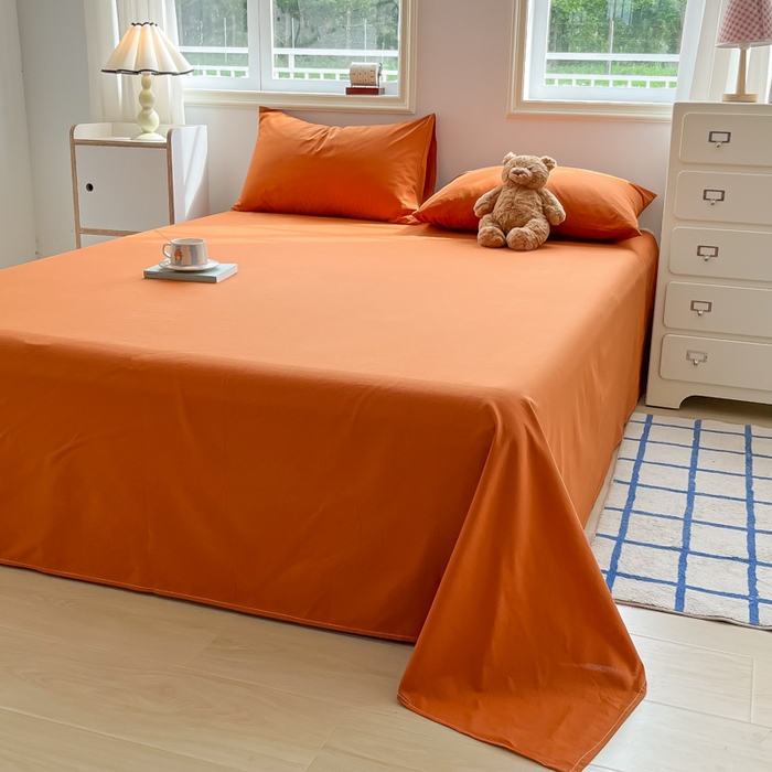 91家纺网 家纺一手货源 找家纺 韩巢家纺 2025新款格子纯色A类水洗棉床单单件 A类铁锈红-床单