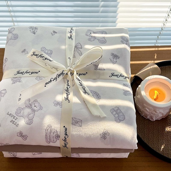 91家纺网 家纺一手货源 找家纺 暖芯优选 2025新款针织棉双层纱四件套小碎花被套床单床笠款学生三件套新款直播热款-叠拍图-系列一 礼物