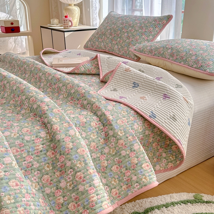 91家纺网 家纺一手货源 找家纺 2025新款13070单面全棉绗缝床盖三件套 柏林梦境-绿