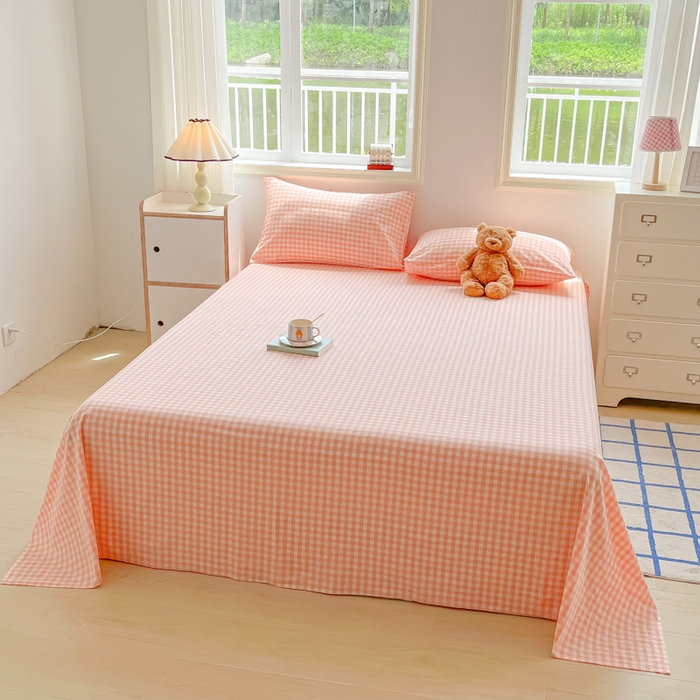 91家纺网 家纺一手货源 找家纺 韩巢家纺 2025新款格子纯色A类水洗棉床单单件 A类草莓格-床单