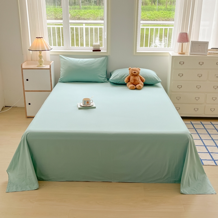 91家纺网 家纺一手货源 找家纺 韩巢家纺 2025新款格子纯色A类水洗棉床单单件 A类浅绿-床单