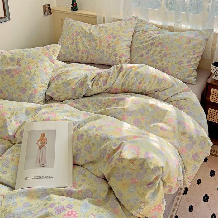 91家纺网 家纺一手货源 找家纺 夜笙2025新款A类水洗棉双层纱印花四件套 兔漫画报