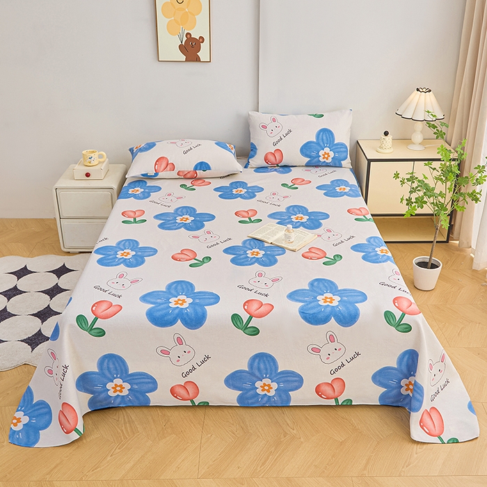 91家纺网 家纺一手货源 找家纺 棉乐町家居 2025年新款印花原棉标老粗布床单 小花luck兔