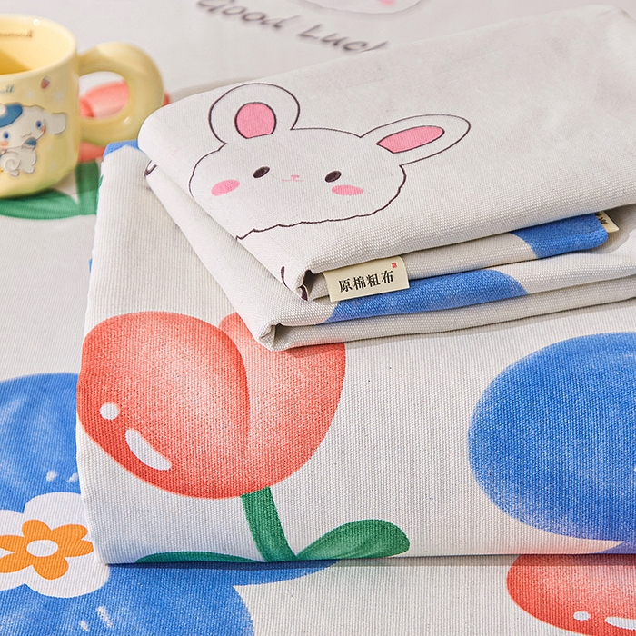 91家纺网 家纺一手货源 找家纺 金泰莱 2025年新款印花原棉标老粗布床单 小花luck兔