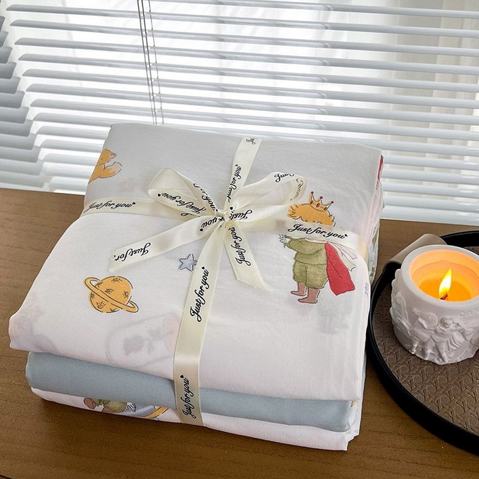 91家纺网 家纺一手货源 找家纺 暖芯优选 2025新款针织棉双层纱四件套小碎花被套床单床笠款学生三件套新款直播热款-叠拍图-系列一 王子