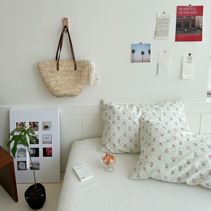 91家纺网 家纺一手货源 找家纺 2025新款纯棉小清新小碎花学生枕套 云歌