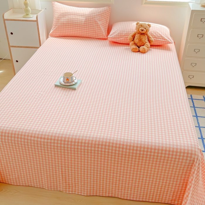 91家纺网 家纺一手货源 找家纺 韩巢家纺 2025新款格子纯色A类水洗棉床单单件 A类草莓格-床单