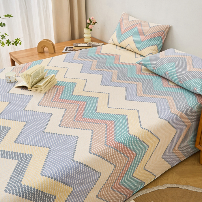 91家纺网 家纺一手货源 找家纺 金泰莱 2025年新款印花原棉标老粗布床单 波纹空间