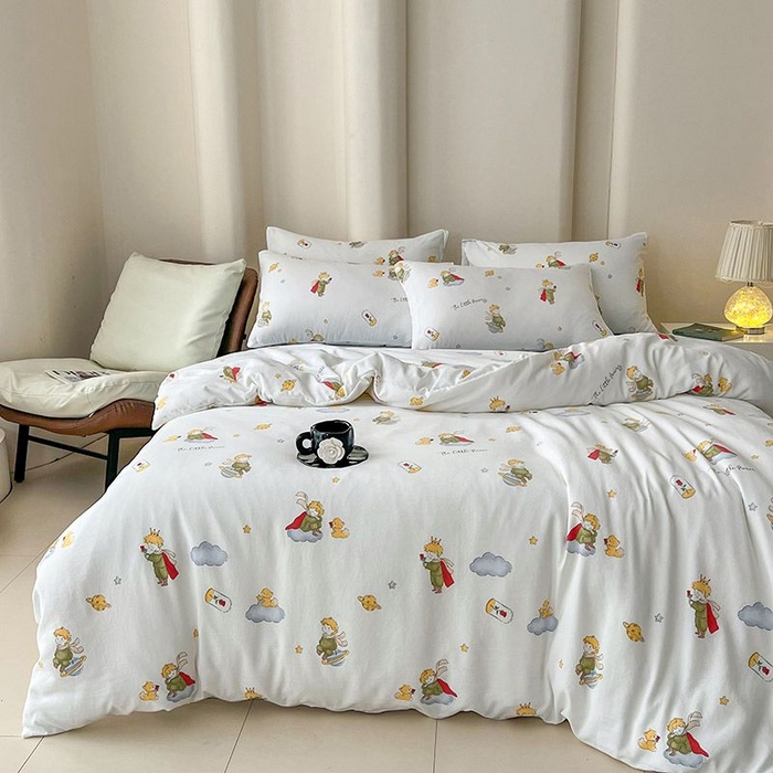 91家纺网 家纺一手货源 找家纺 2025新款针织棉双层纱四件套小碎花被套床单床笠款学生三件套新款直播热款-床图-系列一 王子