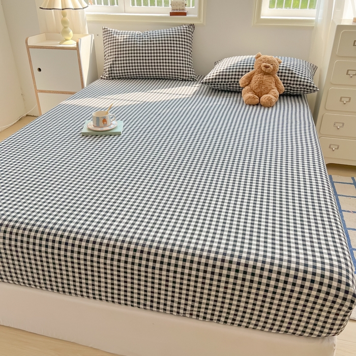 91家纺网 家纺一手货源 找家纺 韩巢家纺 2025新款A类纯色格子水洗棉床笠单件床罩床套 A类黑色格-床笠