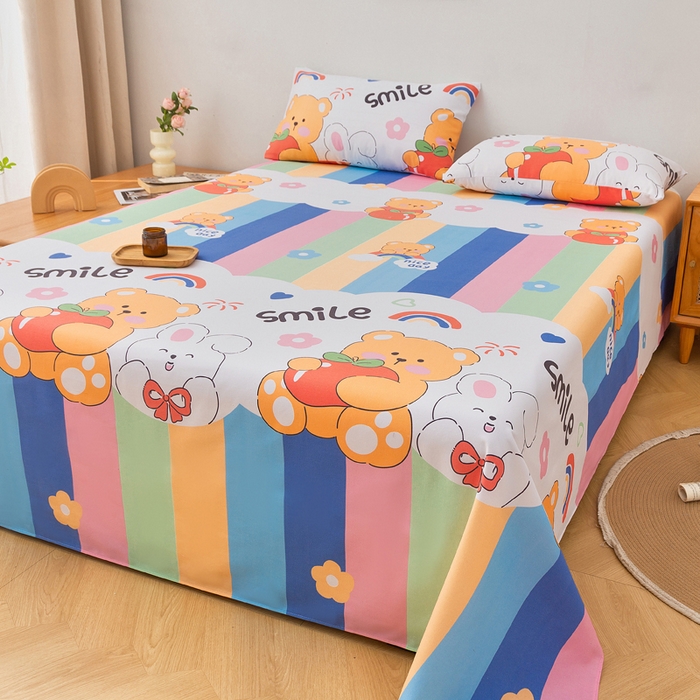 91家纺网 家纺一手货源 找家纺 首爱家纺 2025新款印花原棉标老粗布床单老粗布凉席软凉席 七彩花园