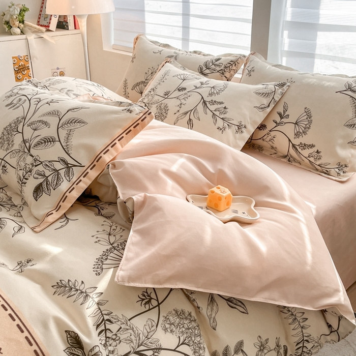 91家纺网 家纺一手货源 找家纺 米瑞娜 2025新款植物羊绒四件套 长安花恋