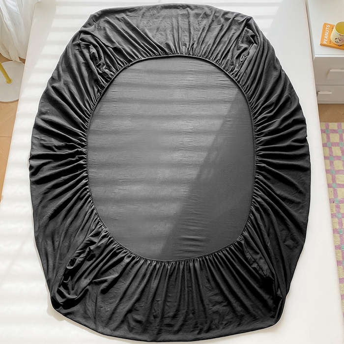 91家纺网 家纺一手货源 找家纺 恬澳家纺 2025新款森系水洗棉无印风单床笠 森系-墨黑