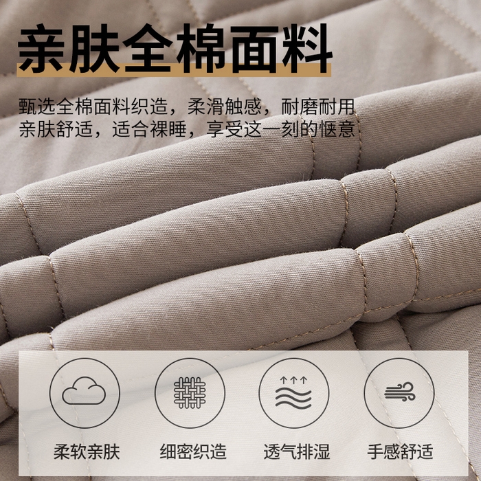 91家纺网 家纺一手货源 找家纺 笠客家纺 2025新款全棉水洗棉夹棉床笠-棉格款 棉格-烟灰