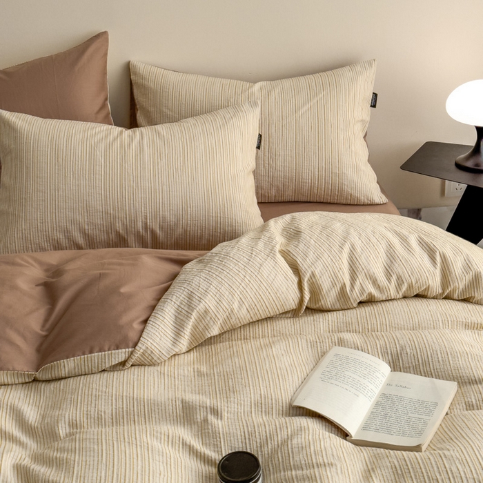 91家纺网 家纺一手货源 找家纺 席世家 2025新款全棉色织提花四件套-速写 速写-卡其