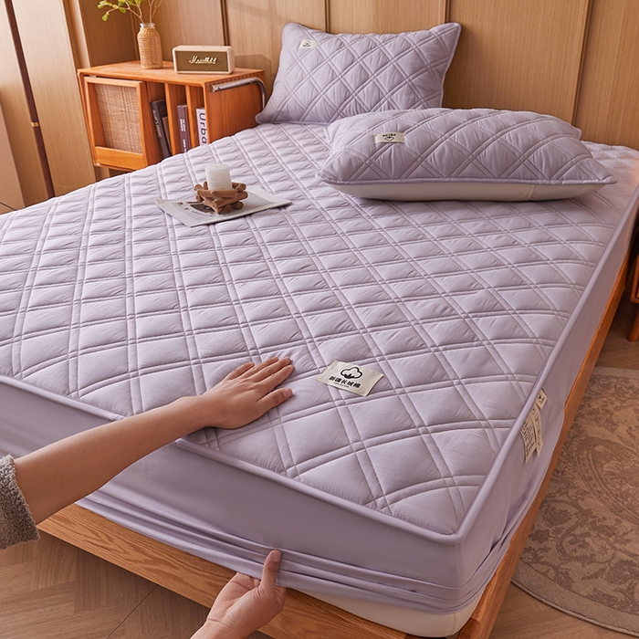 91家纺网 家纺一手货源 找家纺 笠客家纺 2025新款全棉水洗棉夹棉床笠-棉格款 棉格-玫瑰紫