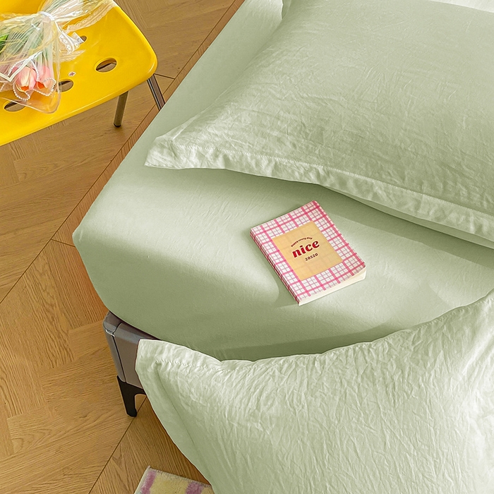 91家纺网 家纺一手货源 找家纺 恬澳家纺 2025新款森系水洗棉无印风单床笠 森系-浅草绿