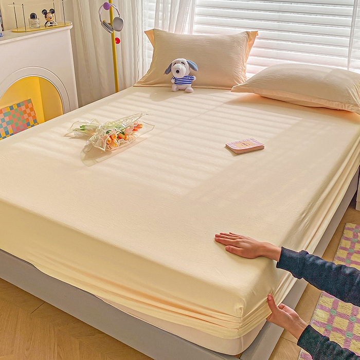 91家纺网 家纺一手货源 找家纺 恬澳家纺 2025新款森系水洗棉无印风单床笠 森系-嫩黄