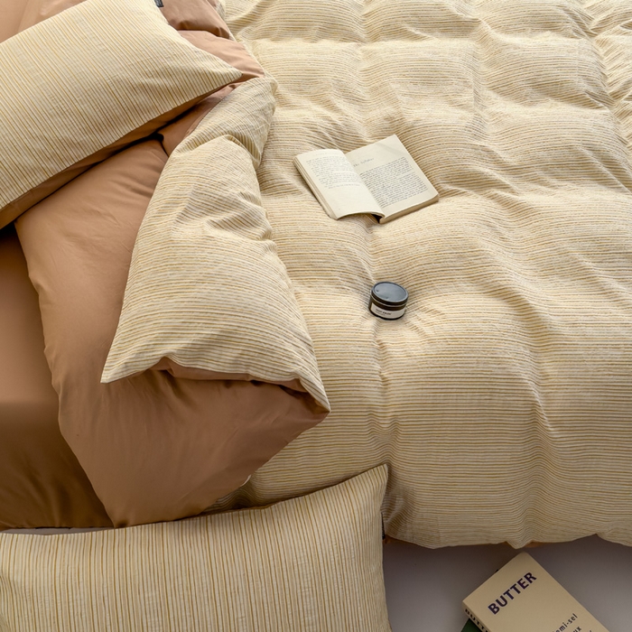 91家纺网 家纺一手货源 找家纺 席世家 2025新款全棉色织提花四件套-速写 速写-卡其