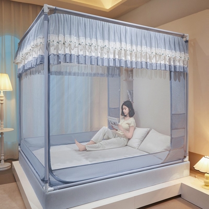 雪姿家纺 2025新款U型绣花边床笠回底款多功能双向储物袋三开门外穿坐床蚊帐 依恋-时尚灰