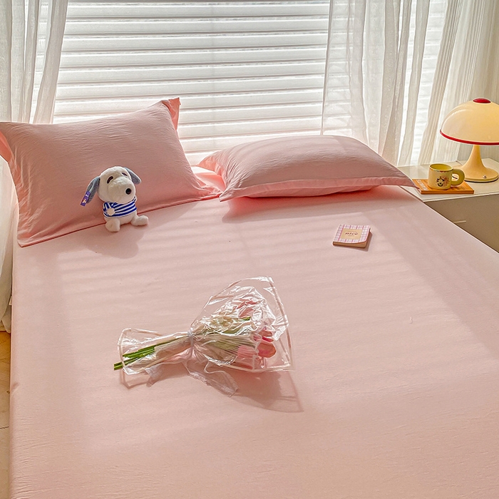 91家纺网 家纺一手货源 找家纺 恬澳家纺 2025新款森系水洗棉无印风单床笠 森系-胭脂粉