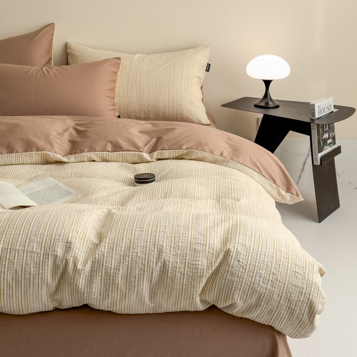 91家纺网 家纺一手货源 找家纺 席世家 2025新款全棉色织提花四件套-速写 速写-卡其