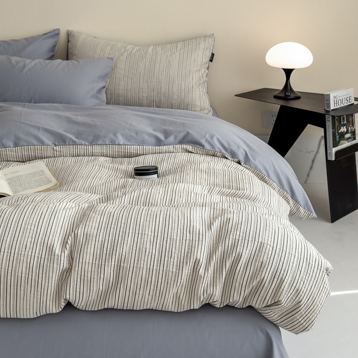 91家纺网 家纺一手货源 找家纺 席世家 2025新款全棉色织提花四件套-速写 速写-灰