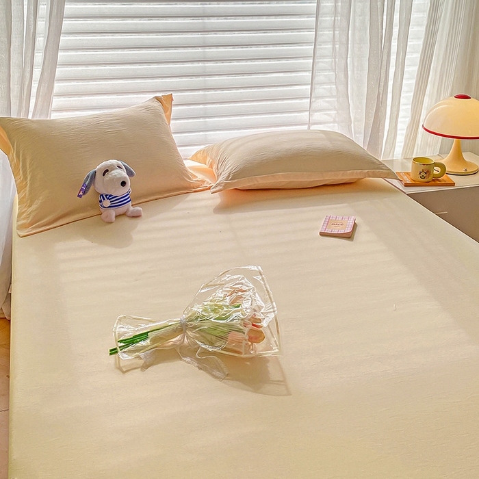 91家纺网 家纺一手货源 找家纺 恬澳家纺 2025新款森系水洗棉无印风单床笠 森系-嫩黄