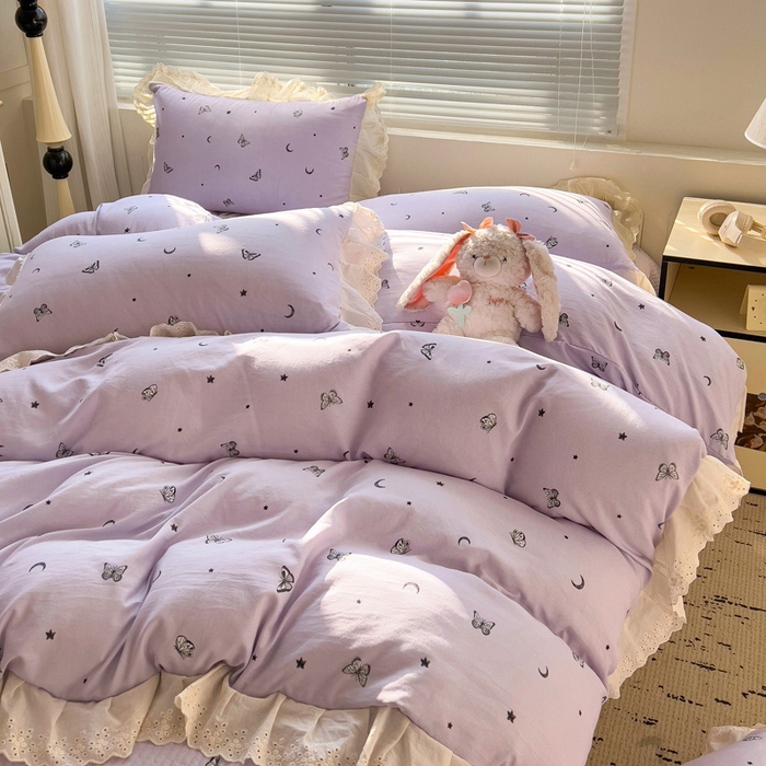 91家纺网 家纺一手货源 找家纺 （总）富米莱（原臻工厂） 2025新款A类针织双层纱花边款四件套床盖四件套