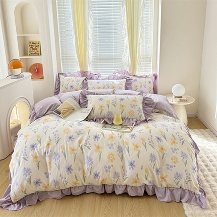 91家纺网 家纺一手货源 找家纺 （总）仟网汇 2025新款韩版糯糯棉花边四件套田园法式