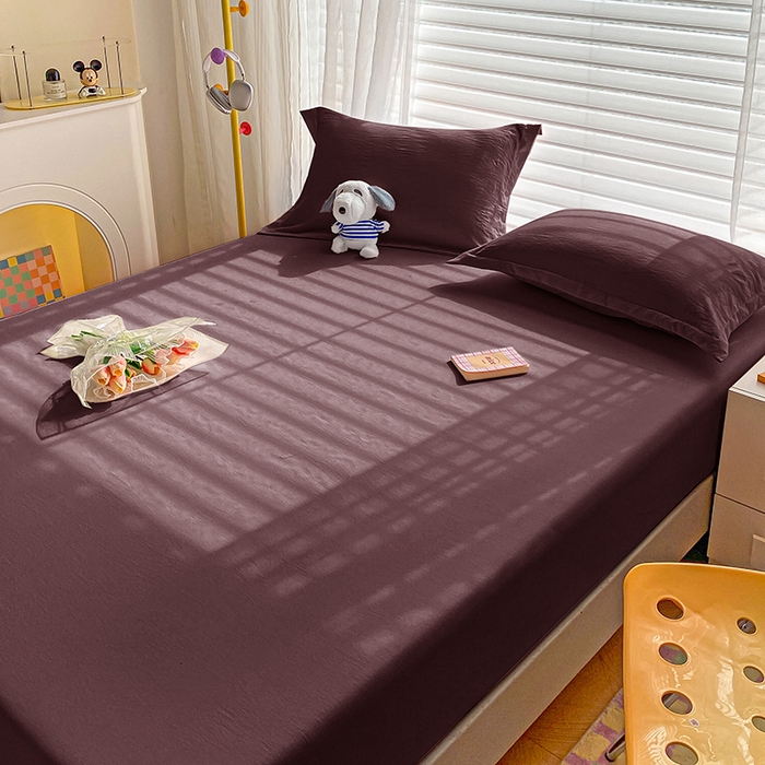 91家纺网 家纺一手货源 找家纺 恬澳家纺 2025新款森系水洗棉无印风单床笠 森系-椰棕色