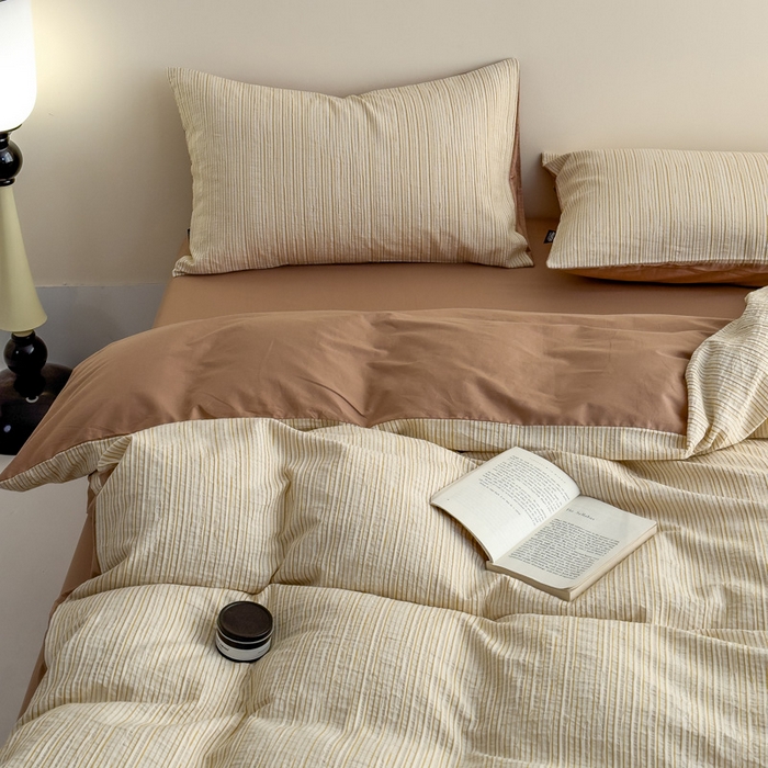 91家纺网 家纺一手货源 找家纺 席世家 2025新款全棉色织提花四件套-速写 速写-卡其