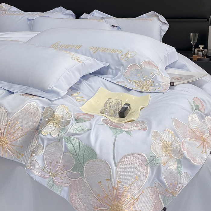 91家纺网 家纺一手货源 找家纺 2025春夏A类100支长绒棉四件套纯棉全棉轻奢风床单被套重工刺绣床上用品-花漫屿 花漫屿-慕蓝