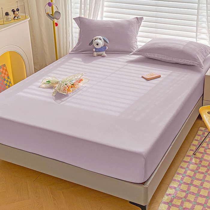 91家纺网 家纺一手货源 找家纺 恬澳家纺 2025新款森系水洗棉无印风单床笠 森系-酱紫