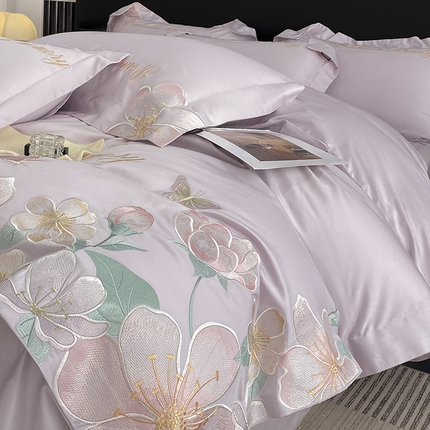 91家纺网 家纺一手货源 找家纺 （总）2025春夏A类100支长绒棉四件套纯棉全棉轻奢风床单被套重工刺绣床上用品-花漫屿